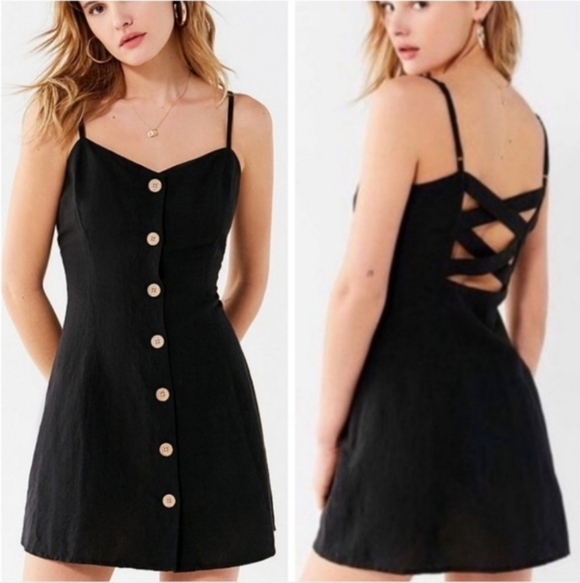 Urban Outfitters Dresses & Skirts - Urban Outfitters Linen Blend Black Strappy Back Dress M